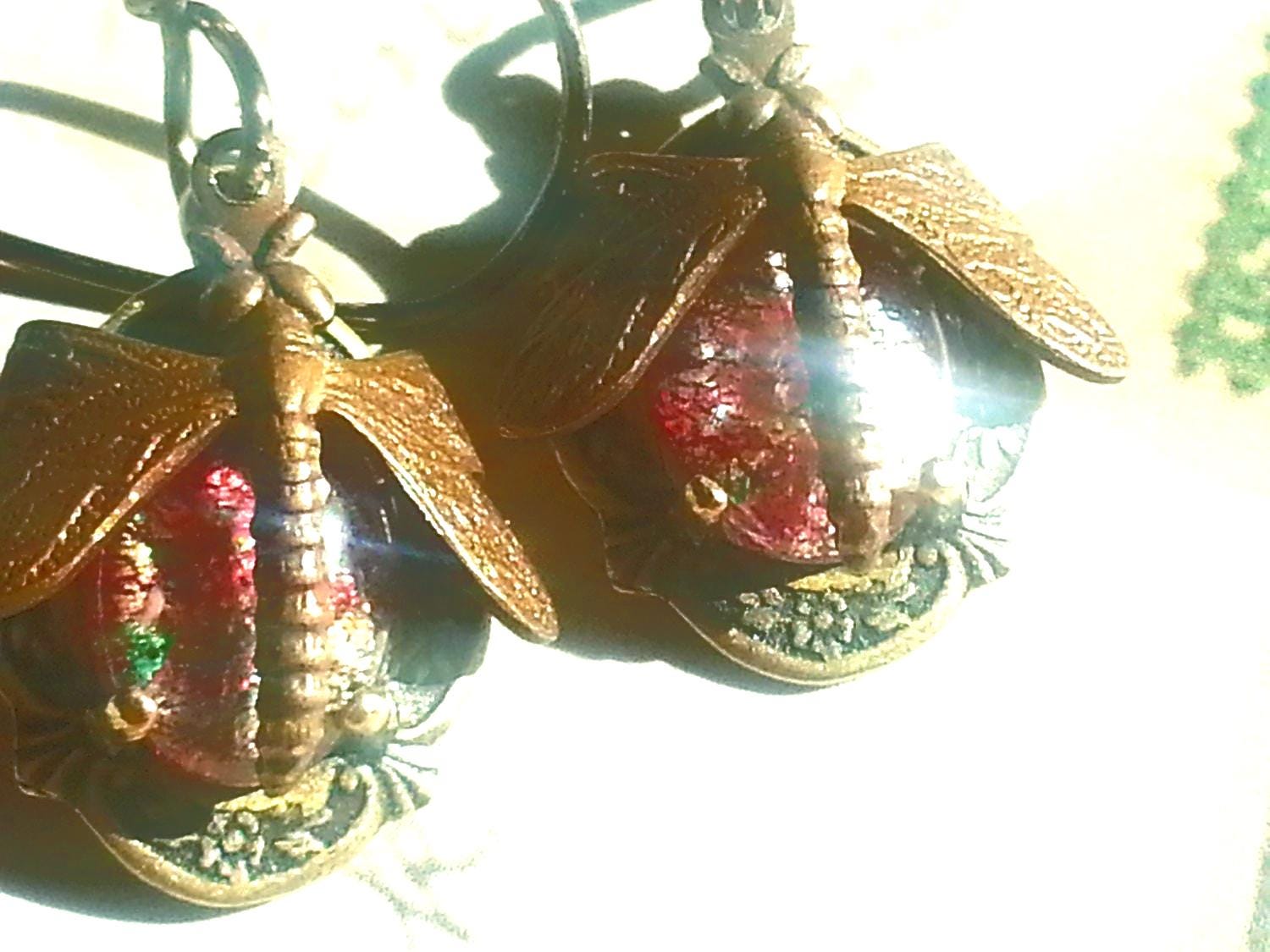 Pink Feuer Libellen Ohrringe, Usa Verkäufer Shipper, Libelle Gewickelt Harlekin Opale Hochzeiten, Geschenk Für Frau, Fairycore von artistiquejewelry