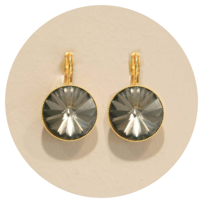 Artjany Goldener Xl Ohrring Swarovski Kristall Rivolie Black Diamond Grau Gold von artjany