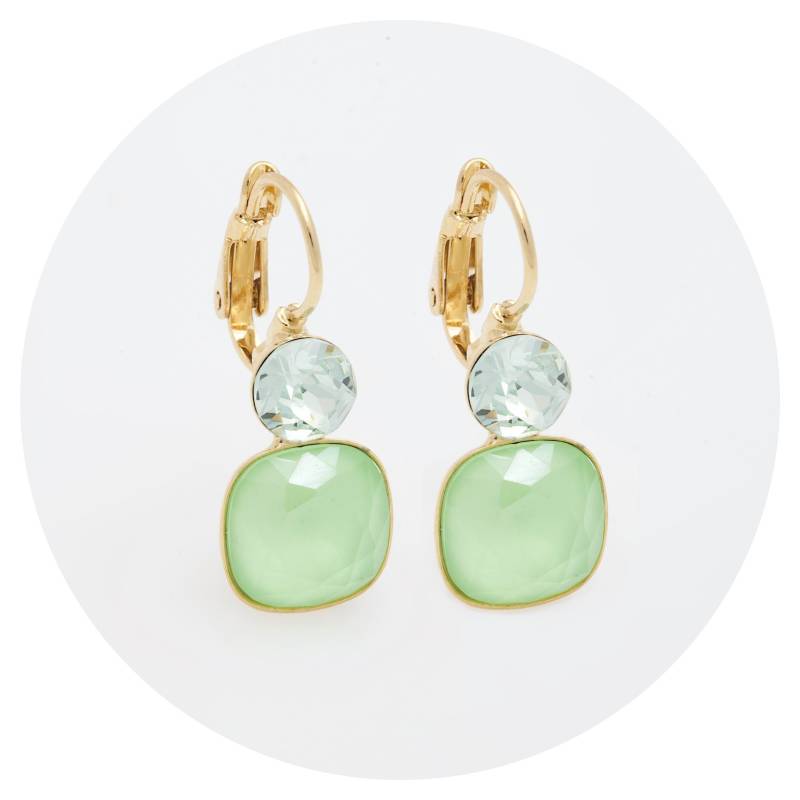 Artjany Leichter Goldener Ohrring Sonpetite Mit Geschliffenen Kristallen in Leaf Green von artjany