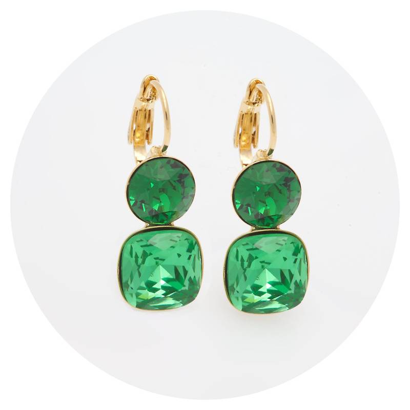 Artjany Leichter Goldener Ohrring Sonserra Mit Geschliffenen Kristallen in Erinite Dark Moos Green von artjany