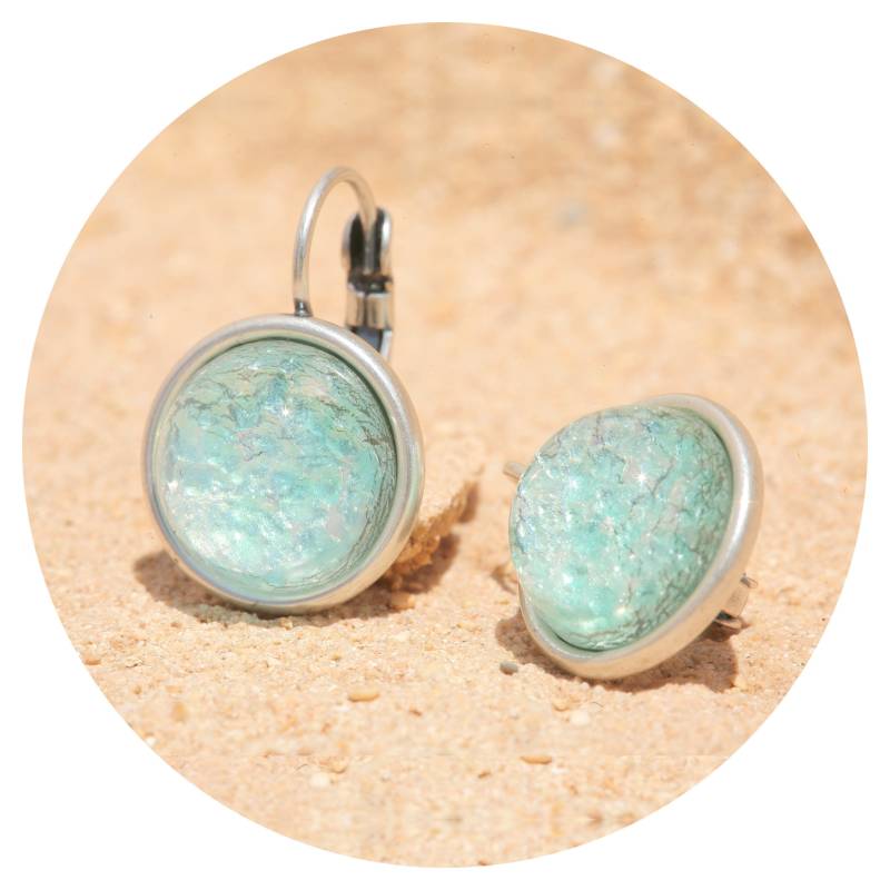 Artjany Ohrring Cabochon Rund Mint Patina Silber von artjany
