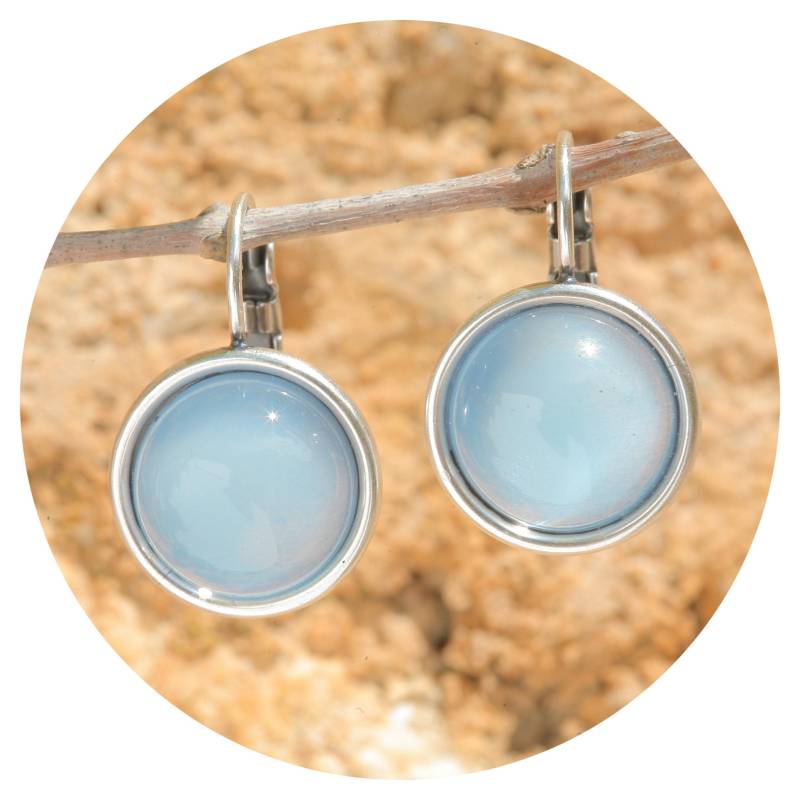 Artjany Ohrring Cabochon Rund Seiden Hellblau Silber von artjany