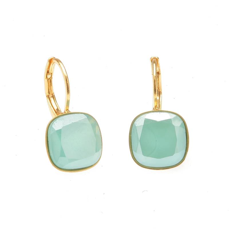 Artjany Ohrring Geschliffene Kristalle Cushion Cut Mint Green Gold von artjany