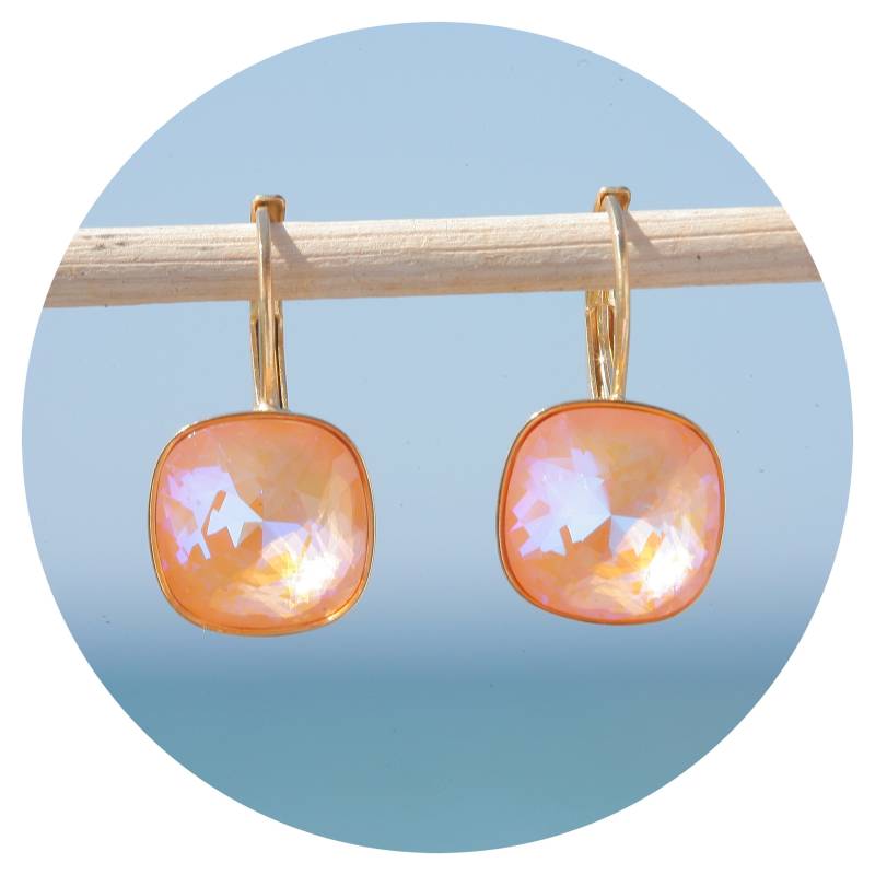 Artjany Ohrring Swarovski Kristall Cushion Cut Peach Delite Gold von artjany