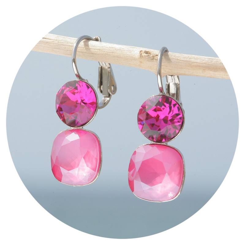 Artjany Ohrring Swarovski Kristall Peony Pink Fuchsia Cushion Cut Silber von artjany