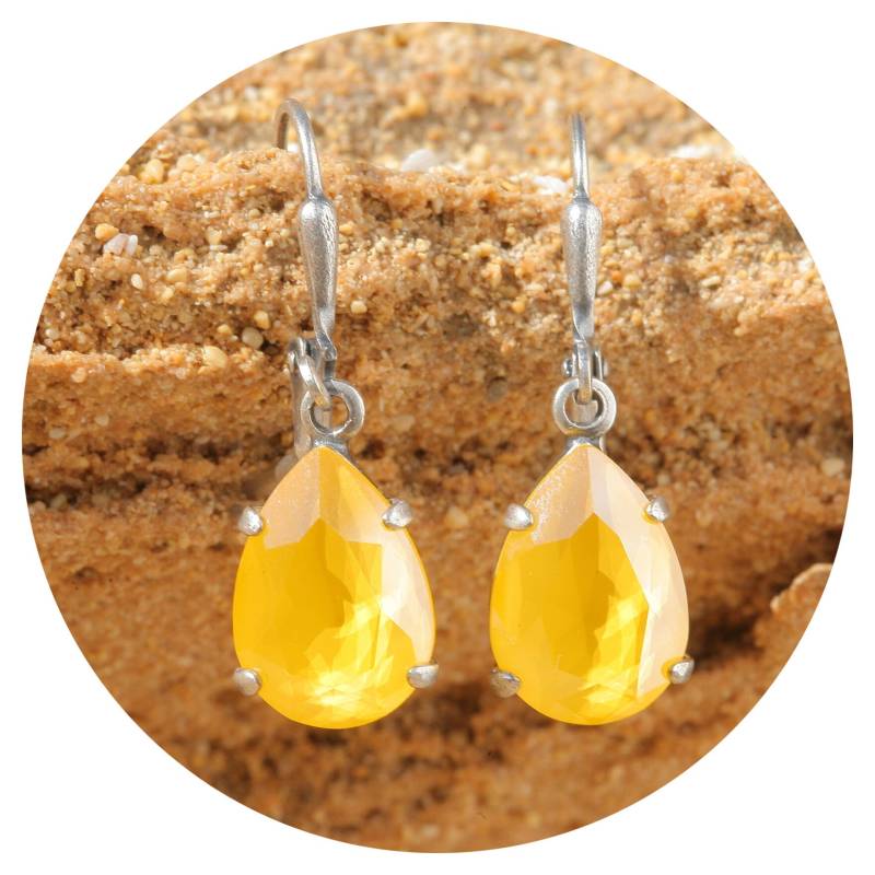 Artjany Ohrring Swarovski Kristall Tropfen Crystal Buttercup Gelb Silber von artjany