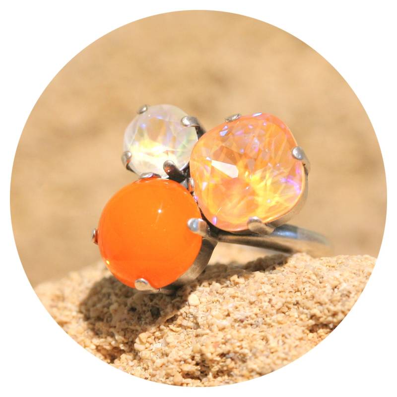 Artjany Ring Swarovski Crystals Orange Peach Delite Cabochon Mix Silber von artjany