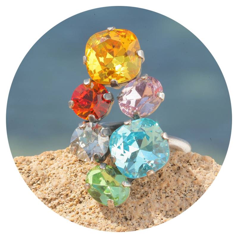 Artjany Ring Swarovski Cystals Bunt Regenbogen Mix Silber von artjany