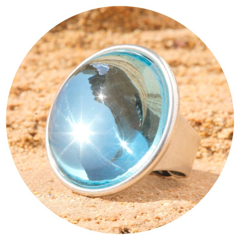 Artjany Statement Ring Cabochon Rund Aquamarine Silber von artjany