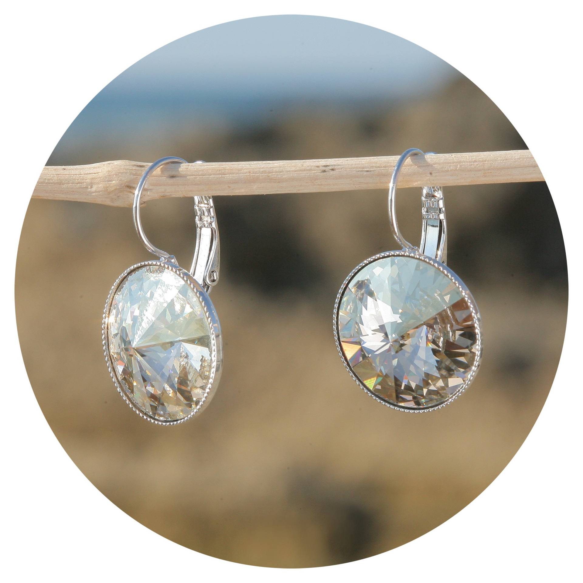Artjany Xl Rivolie Ohrring Swarovski Kristall Golden Shadow Silber von artjany