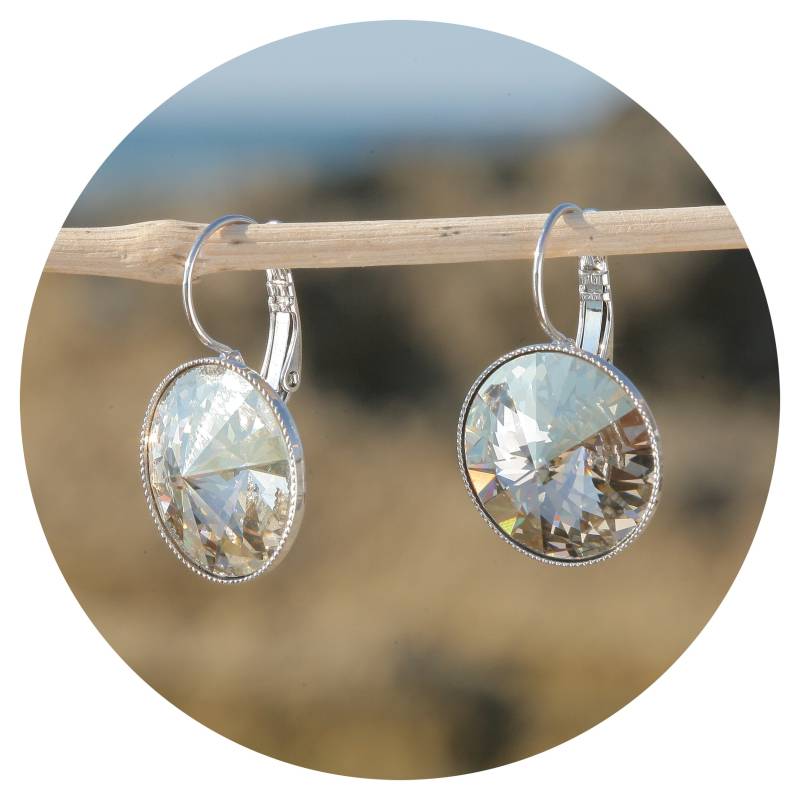 Artjany Xl Rivolie Ohrring Swarovski Kristall Golden Shadow Silber von artjany