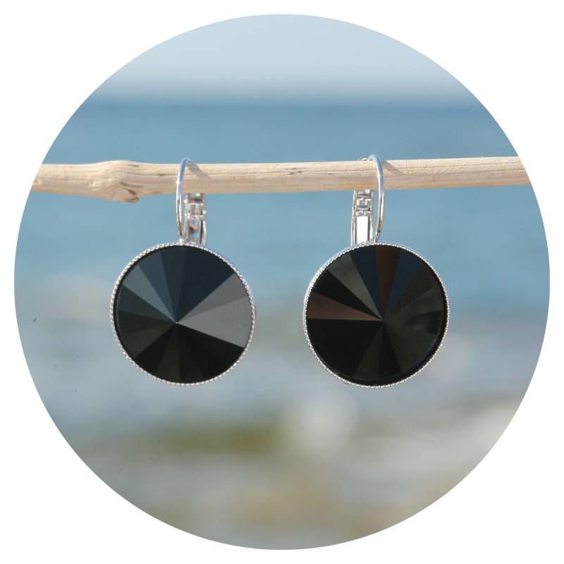 Artjany Xl Rivolie Ohrring Swarovski Kristall Jet Silber von artjany