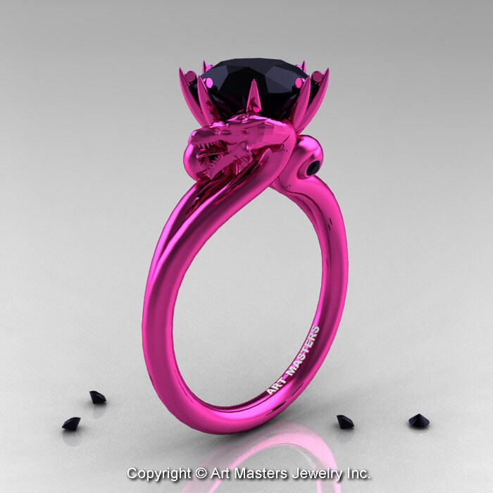 Art Masters 14K Fuchsia Rotgold 3.0 Ct Schwarzer Diamant Drache Verlobungsring R601-14Kpgbd von artmasters