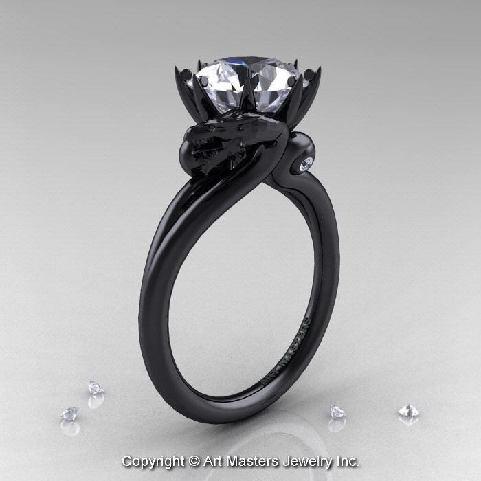 Art Masters 14K Schwarz Gold 3.0 Ct Weißer Saphir Diamant Drache Verlobungsring R601-14Kbgdws von artmasters