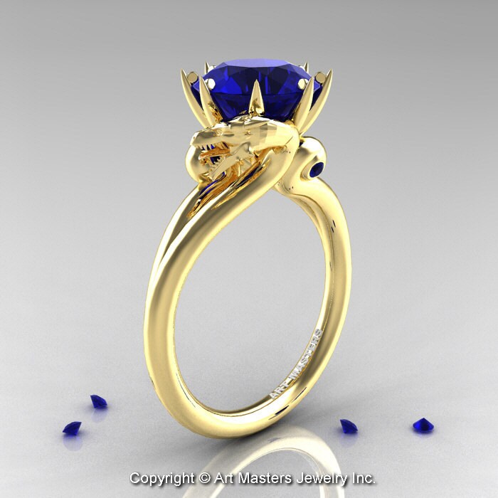 Art Masters 18K Gelbgold 3.0 Kt Blauer Saphir Drache Verlobungsring R601-18Kygbs von artmasters