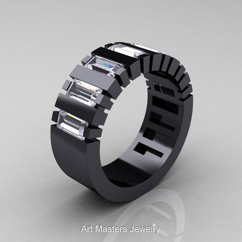 Herren Modern 14K Schwarz Gold Ice Simulierter Diamant Baguette Cluster Tank Ring R395-14Kbgrisd von artmasters