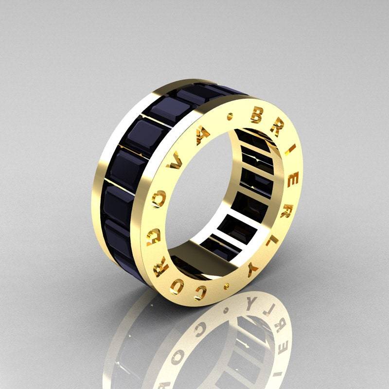 Mens Modern 14K Gelb Gold Black Diamond Channel Cluster Infinity Ehering R174-14Ygbd von artmasters