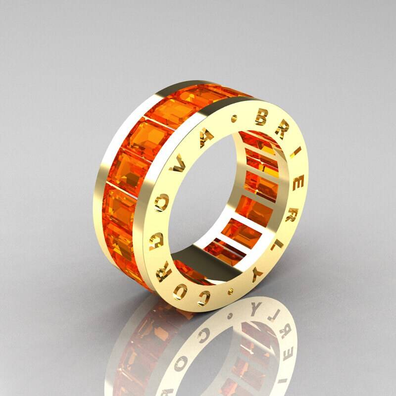 Mens Modern 14K Gelb Gold Orange Saphir Channel Cluster Infinity Ehering R174-14Ygos von artmasters