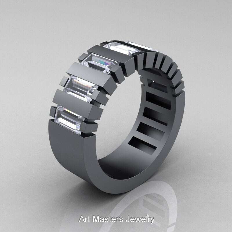 Mens Modern 14K Gunmetal Grau Gold Simulierter Diamant Baguette Cluster Tank Ring R395-14Kgrgrisd von artmasters