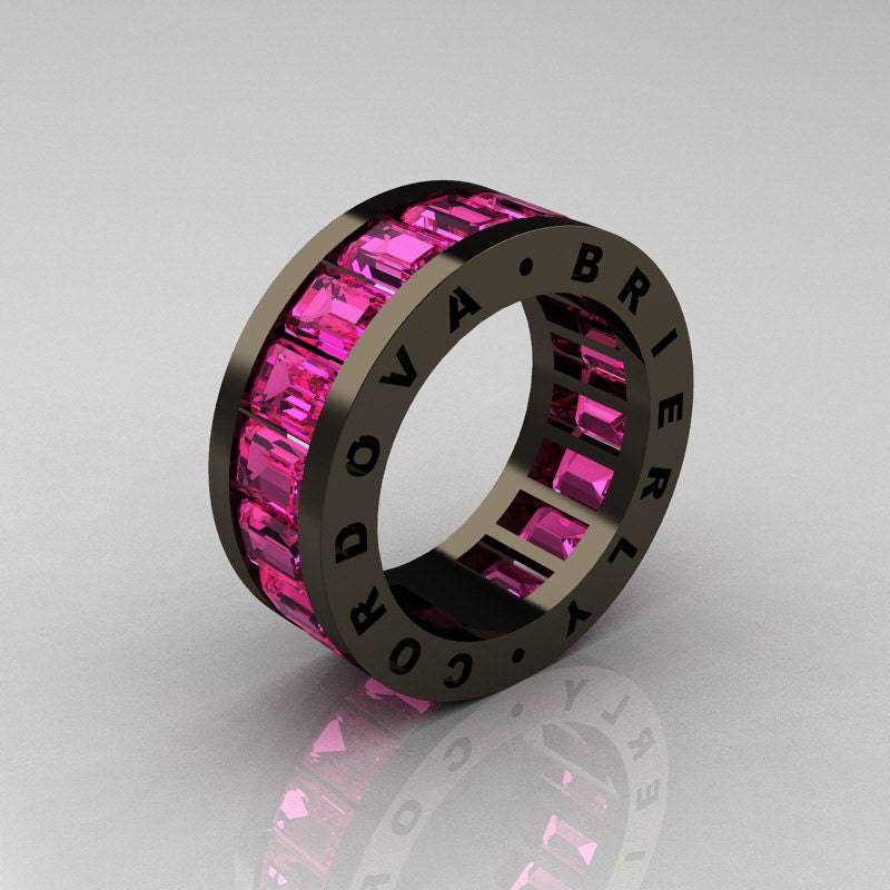 Mens Modern 14K Schwarz Gold Pink Sapphire Channel Cluster Infinity Ehering R174-14Bgps von artmasters