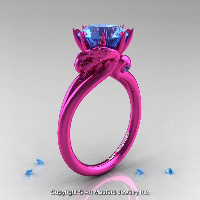 Modern Dragon 14K Fuchsia Rotgold 3, 0 Kt Aquamarin Designer Verlobungsring R601-14Kpgaq von artmasters