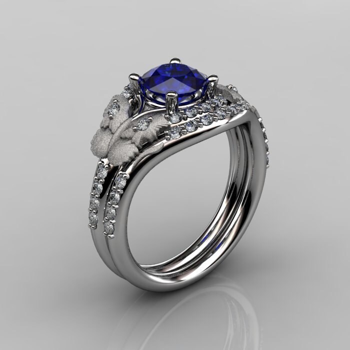 Natur Inspiriert, 18K Weissgold 1, 0 Ct Blauer Saphir Diamant Schmetterling Und Vine-Verlobungsring, Ehering Set Nn117Ss-18Kwgdbs von artmasters