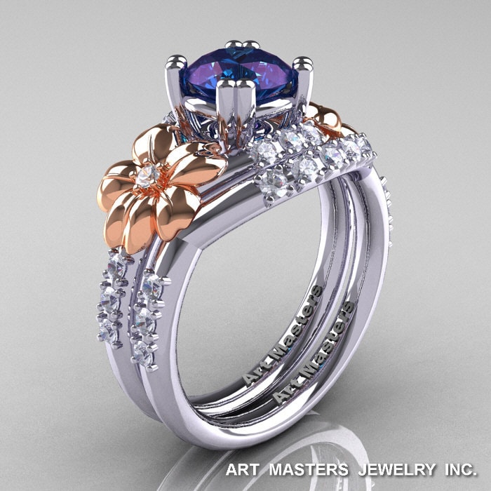 Natur Inspiriert 14K Weiß Zwei-Ton Rose Gold 2, 0 Ct Alexandrit Diamant Blatt Und Vine Verlobungsring Ehering Set R245S-14Kttwrgd2Al von artmasters
