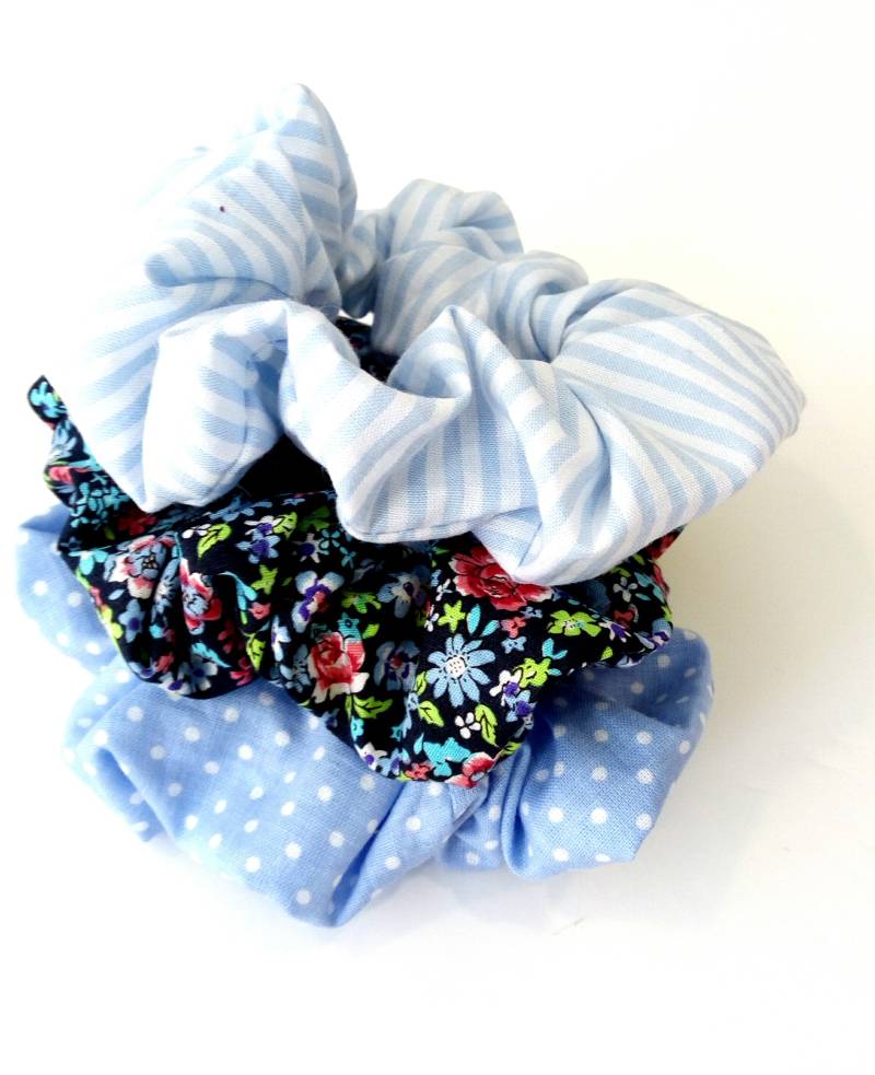 Blaue Polka Dots Haargummis, Florale 2Er-Set Haargummis Mit Blauen Streifen, Haarmodetrend, Geschenk Für Mädchen von artncreate