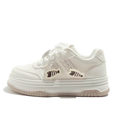 Damen Niedliche Fisch Dekoration Plateau Sneaker Walkingschuhe Y2K Leicht Atmungsaktiv Sportschuhe Bequeme Schuhe Beige 39 von arts fu fu