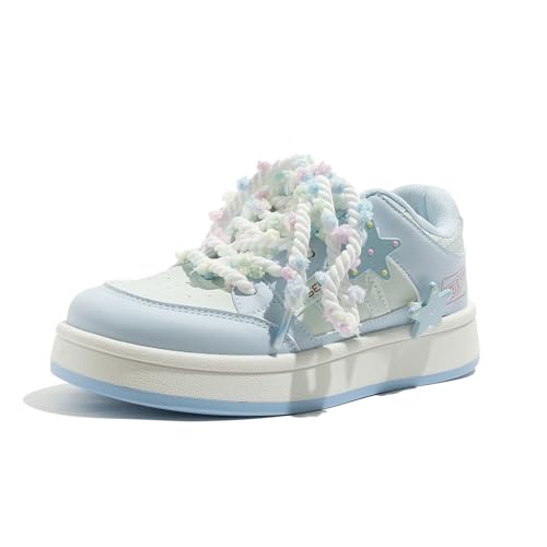 Damen Plateau Sneaker Niedliche Dekoration Walkingschuhe Y2K Leicht Atmungsaktiv Sportschuhe Bequeme Schuhe Blau 40 von arts fu fu