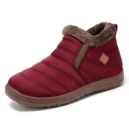 Damen-Schneestiefel mit Fellfutter thermisch wasserdicht rutschfest Winterstiefeletten warm bequem Gummisohle Rot 41 Damen-Schneestiefel mit Fellfutter thermisch wasserdicht rutschfest Winterstiefeletten warm bequem Gummisohle Rot 41 von arts fu fu
