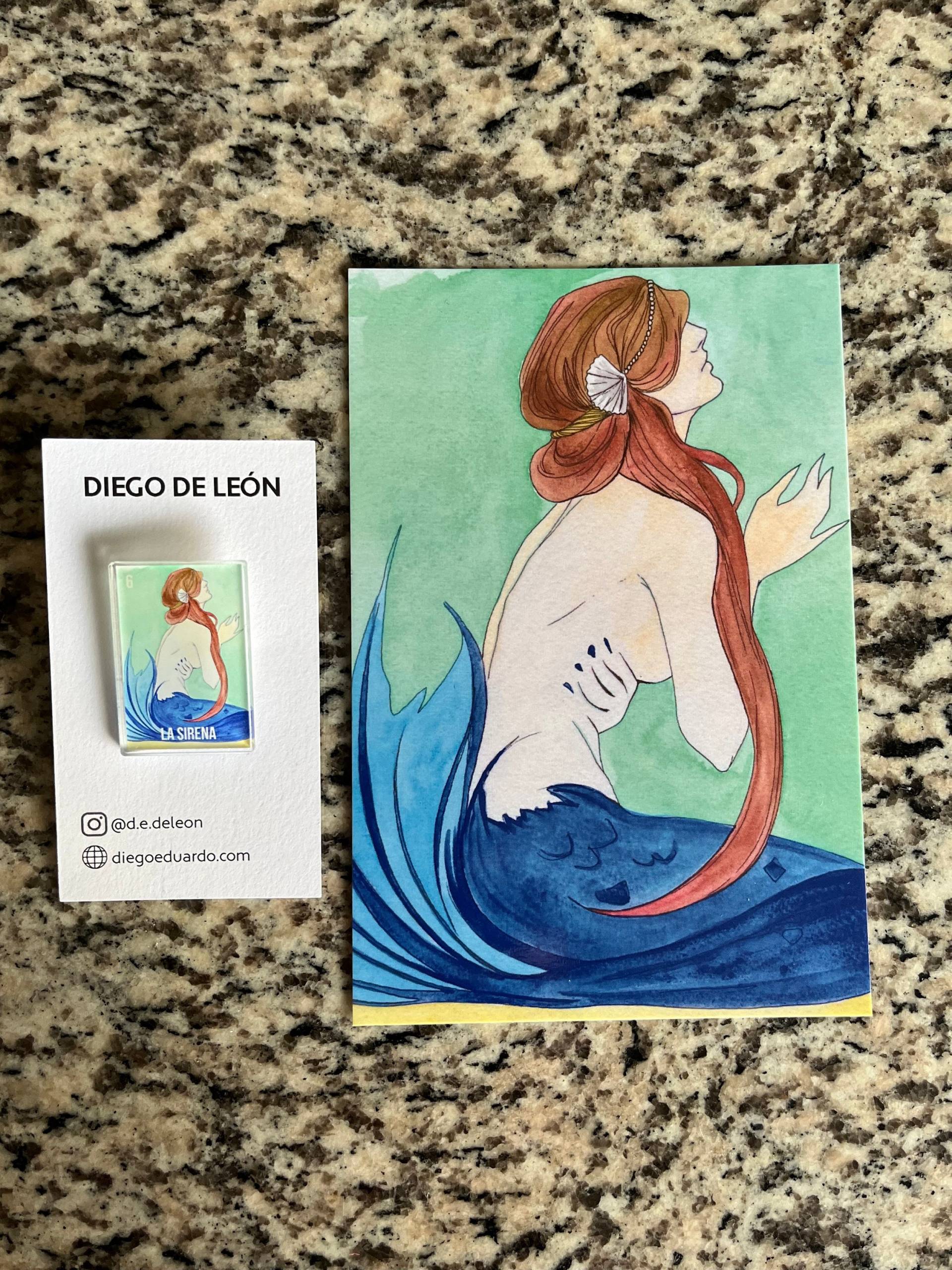 La Sirena/Loteria Lucite Pin & Postkarte von artworkbydiego