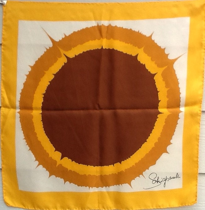 Schiaparelli Vintage 60Er Jahre Seidentuch, Sonnenblume, Gold Braun Weiß, Mod, Mid Century, Kopftuch, Furoshiki von artywear