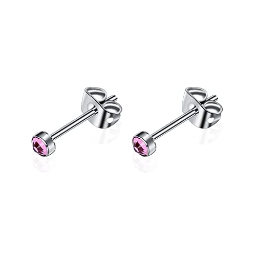 Artskin G23 Titan Damen Ohrstecker Männer Mädchen Ohrringe Hypoallergen Nickelfrei 3mm Kristall Rosa Ohrringe für empfindliche Ohren Ohrschmuck Geburtstagsgeschenk von Artskin