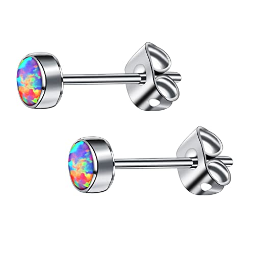 Artskin G23 Titan Opal Ohrstecker für Damen Mädchen Hypoallergen Ohrring Geburtsstein für empfindliche Ohren Mode Damenschmuck (5mm, Multi Lavendel) von Artskin