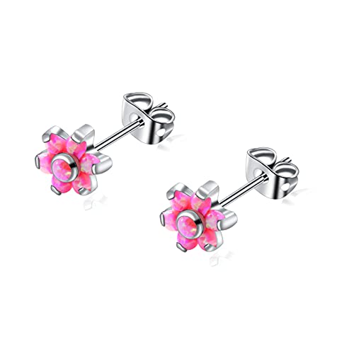 Titan Opal Labret Blumen Ohrstecker für Frauen Mädchen hypoallergen nickelfrei Geburtsstein Rosa Opal Ohrringe für empfindliche Ohren Knorpelohrringe Damenschmuck von Artskin