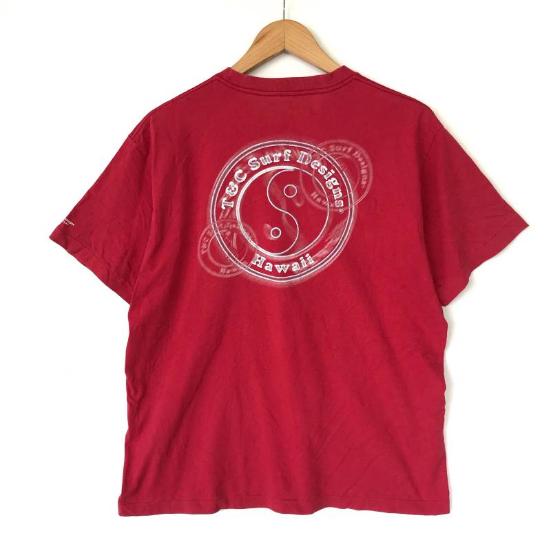 Selten Vintage T & C Surf Design Hawaii Yin Und Yang Großes Logo Shirt/Rot Weiß Groß Größe Code 16 von aryamvintagestore