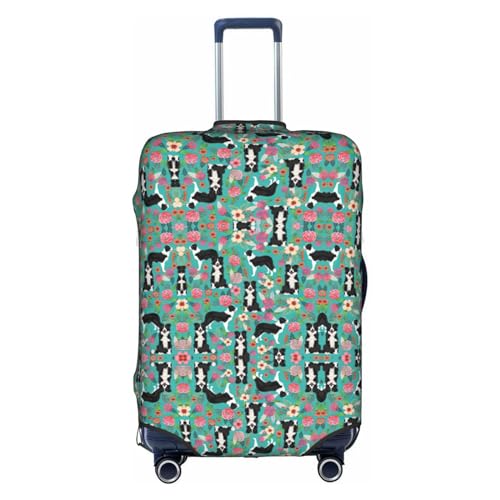 Gepäckabdeckung mit Border-Collie-Blumenmuster, Kofferschutz, Reisekofferabdeckung für Kinder und Erwachsene, passend für 18-32 Zoll von asbwuo