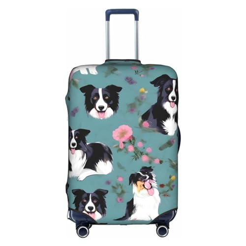 Gepäckabdeckung mit Border-Collie-Blumenmuster, Kofferschutz, Reisekofferabdeckung für Kinder und Erwachsene, passend für 18-32 Zoll von asbwuo
