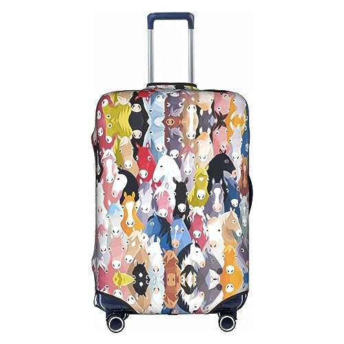 Gepäckabdeckung mit Buntem Cartoon-Pferde-Aufdruck, Kofferschutz, Reisekoffer-Abdeckung für Kinder und Erwachsene, passend für 18-32 Zoll von asbwuo