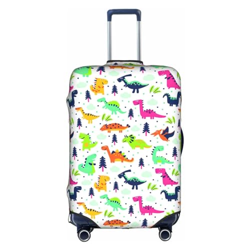 Gepäckabdeckung mit Buntem Dinosaurier-Print, Kofferschutz, Reisekoffer-Abdeckung für Kinder und Erwachsene, passend für 18-32 Zoll, Größe M, Weiß von asbwuo