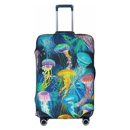 Gepäckabdeckung mit Buntem Quallen-Print, Kofferschutz, Reisekoffer-Abdeckung für Kinder und Erwachsene, passend für 18-32 Zoll von asbwuo