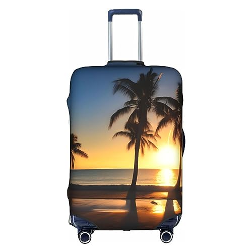 Gepäckabdeckung mit Strand-Sonnenaufgang und hinterleuchtetem Palmen-Print, Kofferschutz, Reisekoffer-Abdeckung für Kinder und Erwachsene, passend für 18-32 Zoll von asbwuo