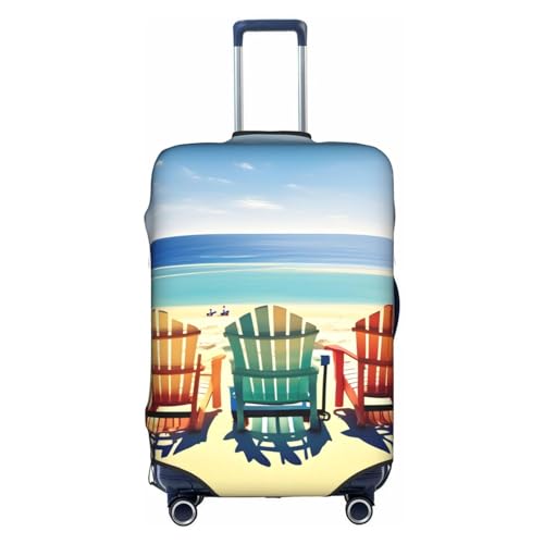 Gepäckabdeckung mit Strandszene und Stühlen, Kofferschutz, Reisekofferabdeckung für Kinder und Erwachsene, passend für 18-32 Zoll von asbwuo