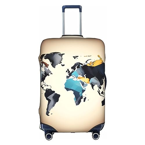 Gepäckabdeckung mit abstraktem Weltkartendruck, Kofferschutz, Reisekofferabdeckung für Kinder und Erwachsene, passend für 18-32 Zoll von asbwuo