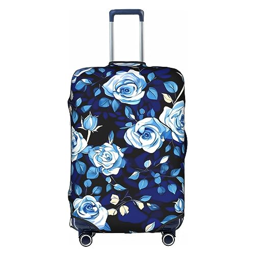 Gepäckabdeckung mit blauem Blumenmuster und Rosendruck, Kofferschutz, Reisekofferabdeckung für Kinder und Erwachsene, passend für 18-32 Zoll von asbwuo