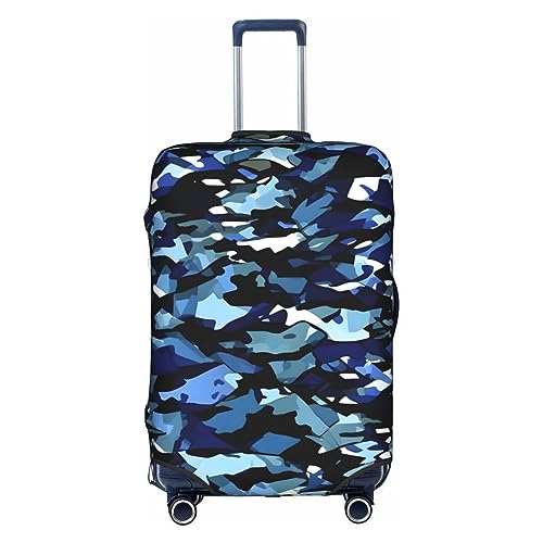 Gepäckabdeckung mit blauem Camouflage-Print, Kofferschutz, Reisekoffer-Abdeckung für Kinder und Erwachsene, passend für 18-32 Zoll von asbwuo