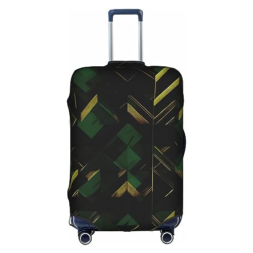 Gepäckabdeckung mit geometrischem Druck in Schwarz, Grün und Gold, Kofferschutz, Reisekofferabdeckung für Kinder und Erwachsene, passend für 18-32 Zoll von asbwuo