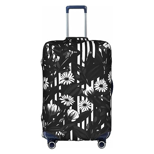 Gepäckabdeckung mit schwarz-weiß gestreiftem Blumendruck, Kofferschutz, Reisekofferabdeckung für Kinder und Erwachsene, passend für 18-32 Zoll von asbwuo