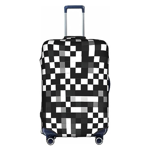 Gepäckabdeckung mit schwarz-weißem Formel-Karomuster-Druck, Kofferschutz, Reisekoffer-Abdeckung für Kinder und Erwachsene, passend für 18-32 Zoll von asbwuo